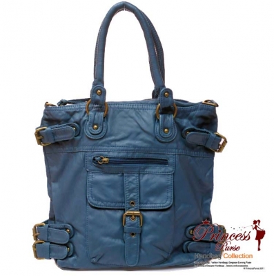 Designer Inspired soft Leatherette Hand Bag w/ Front pocket and Buckle Accents
